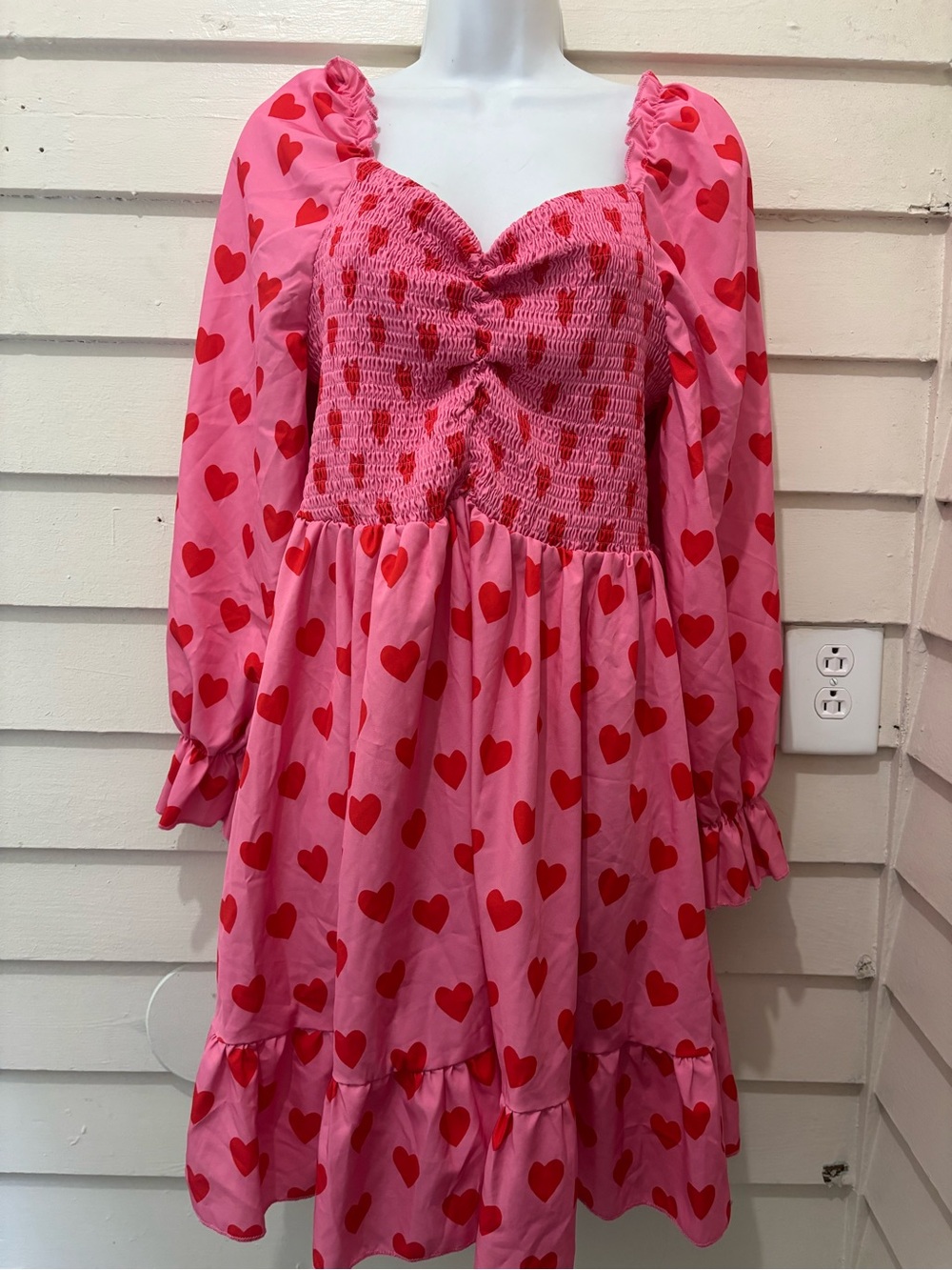 🔥5 for $25🔥 SHEIN Plus Size Pink Heart Print Sweetheart Neckline Princess Dress